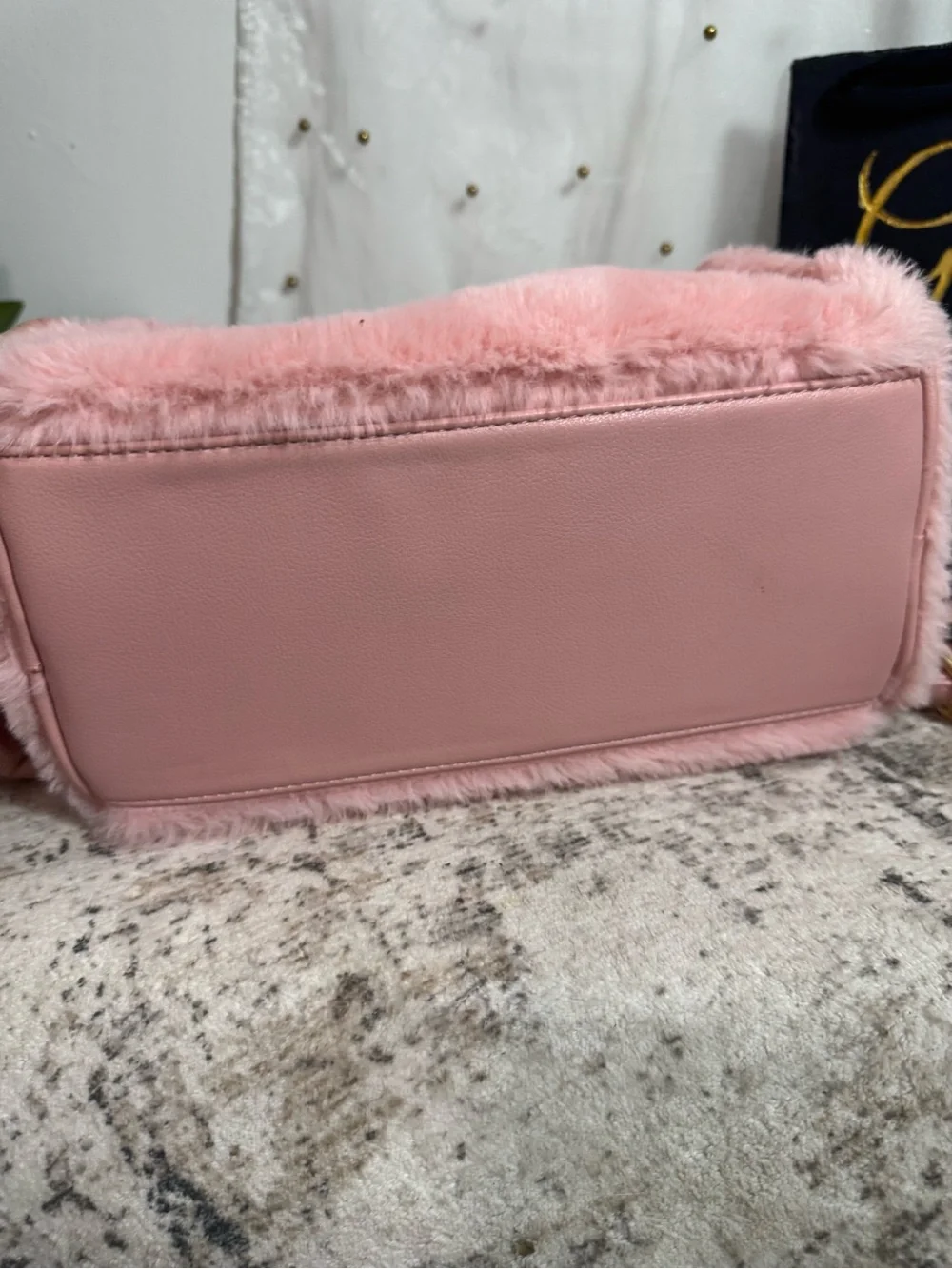 Juicy Couture Soft Pink Taffy Faux Fur Satchel with Heart Tag